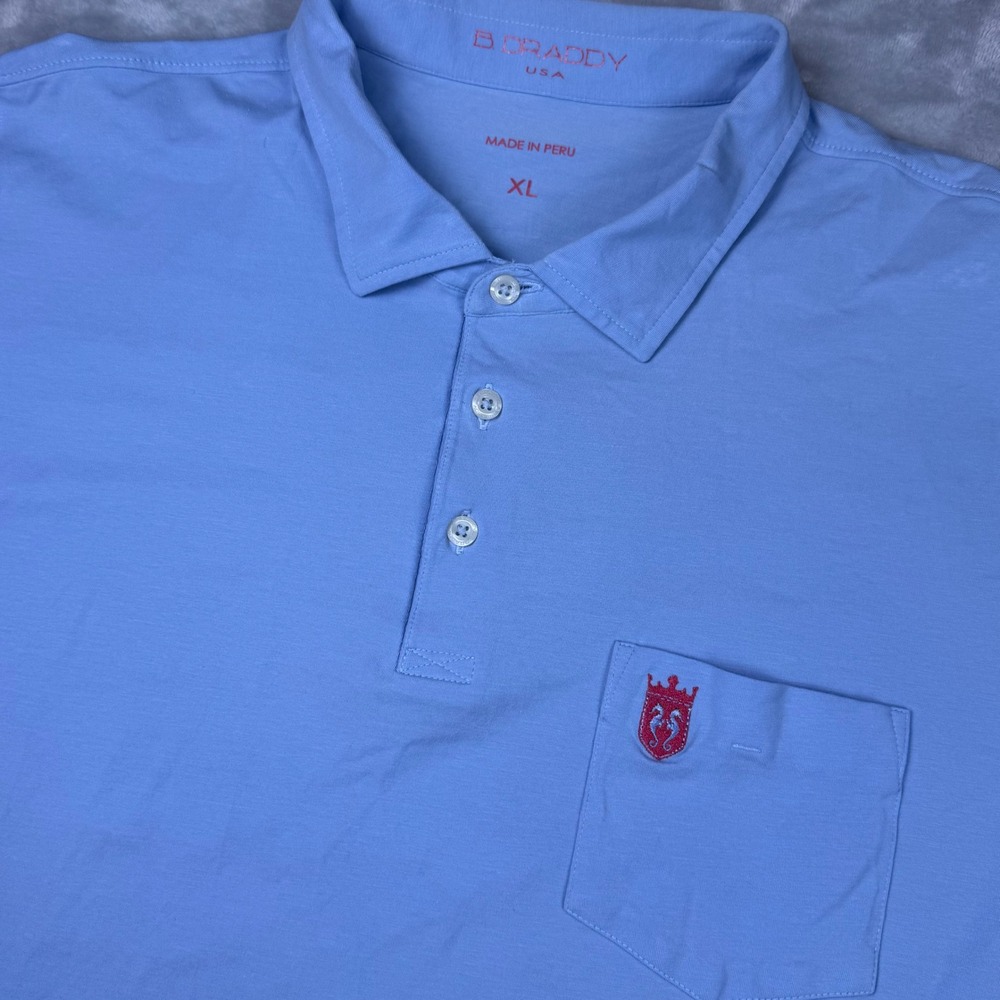 B. Draddy Mens XL Light Blue Pima Cotton Spandex Short Sleeve Pocket Polo Shirt